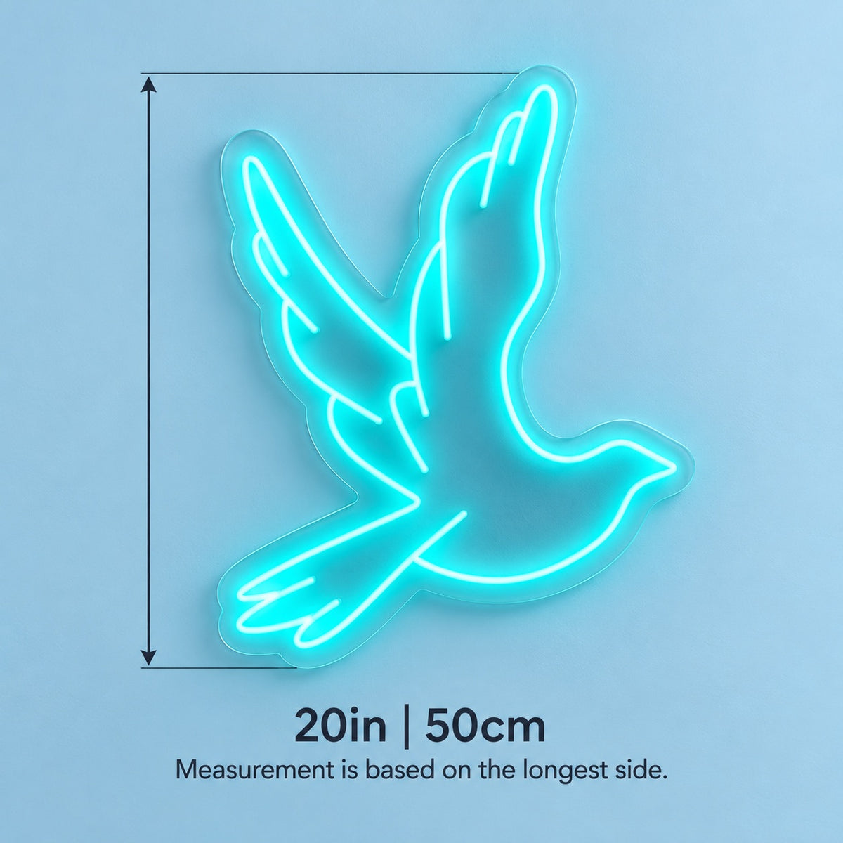 Flying Dove LED Neon Sign - size guide