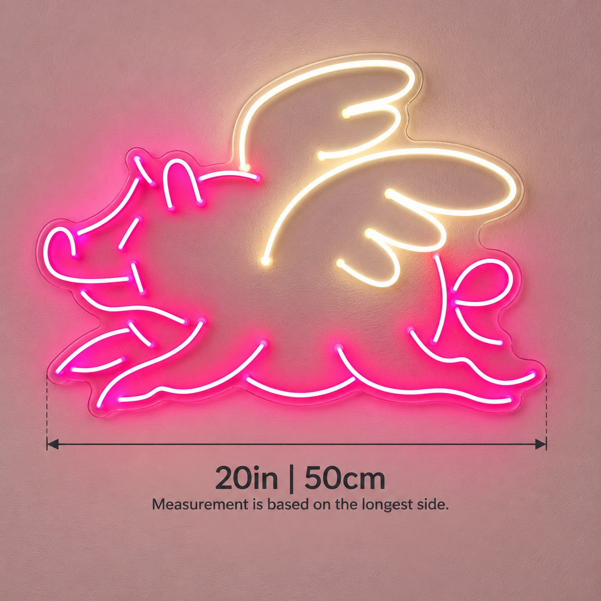 Flying Pig LED Neon Sign - size guide