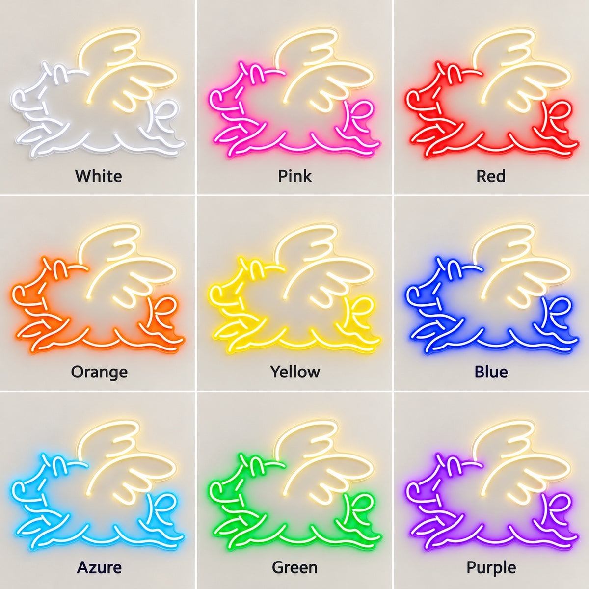 Flying Pig LED Neon Sign - nine-color grid