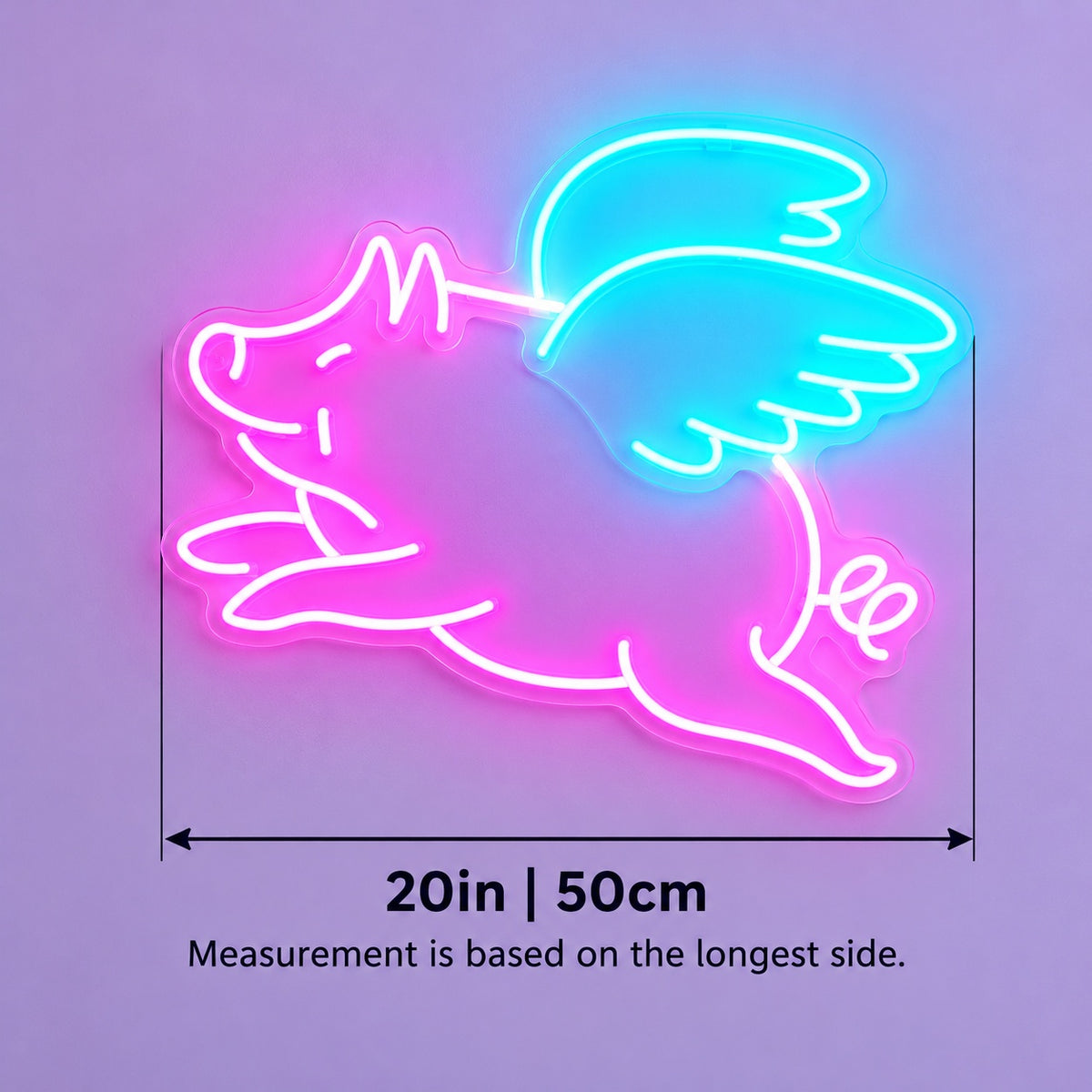 Flying Winged Pig LED Neon Sign - size guide