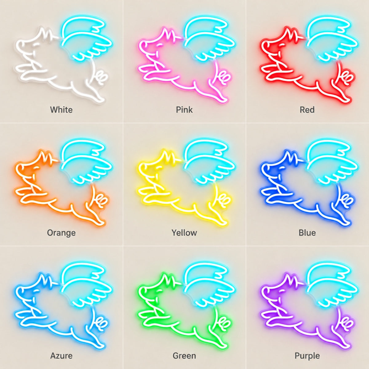 Flying Winged Pig LED Neon Sign - nine-color grid