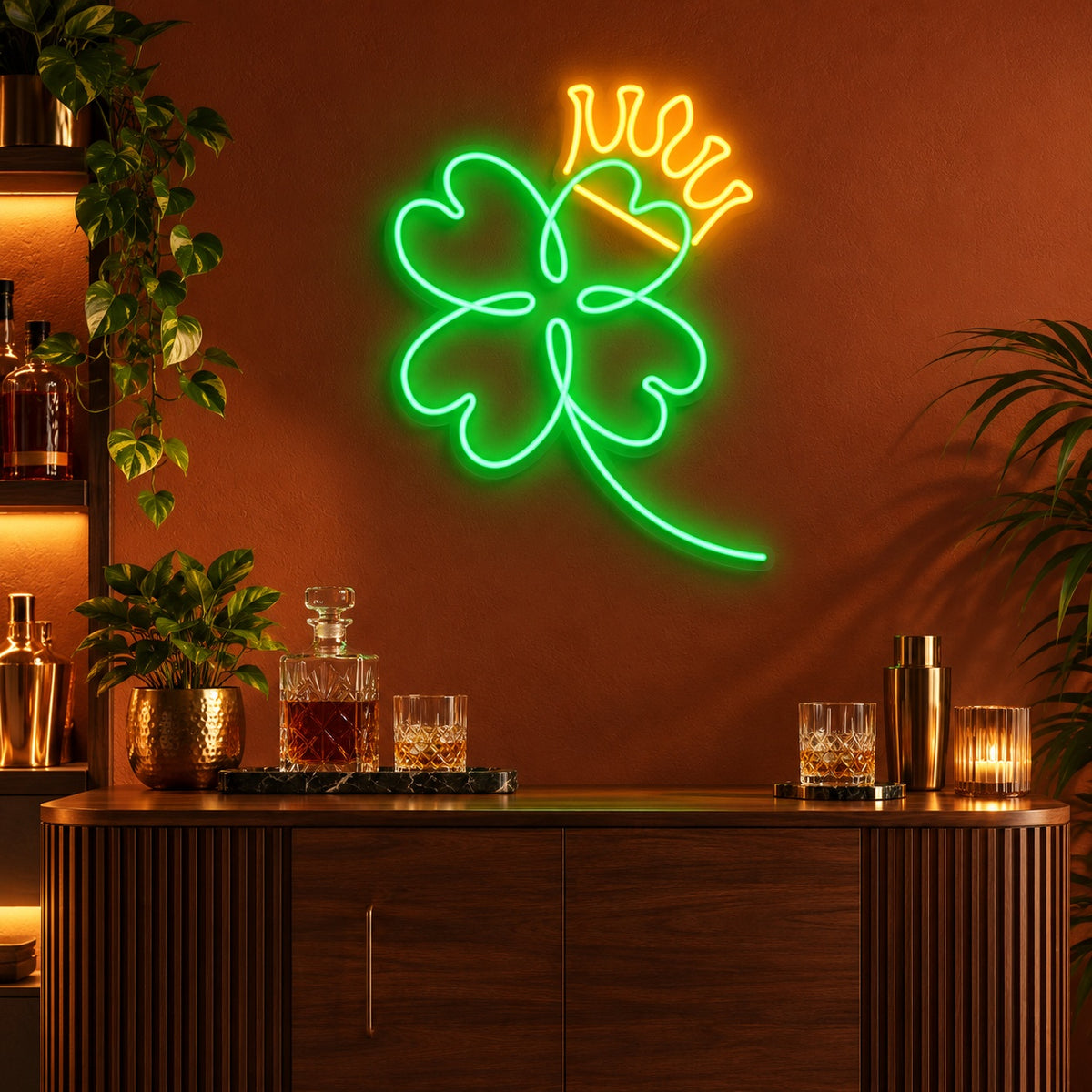 Four Leaf Clover Crown LED Neon Sign - advertising view