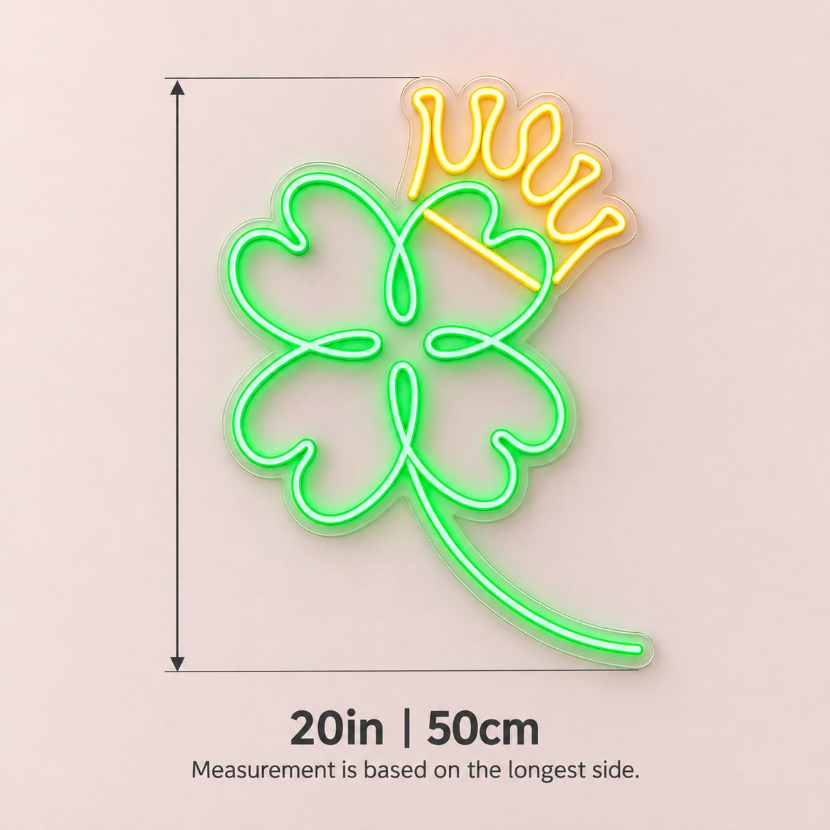 Four Leaf Clover Crown LED Neon Sign - size guide