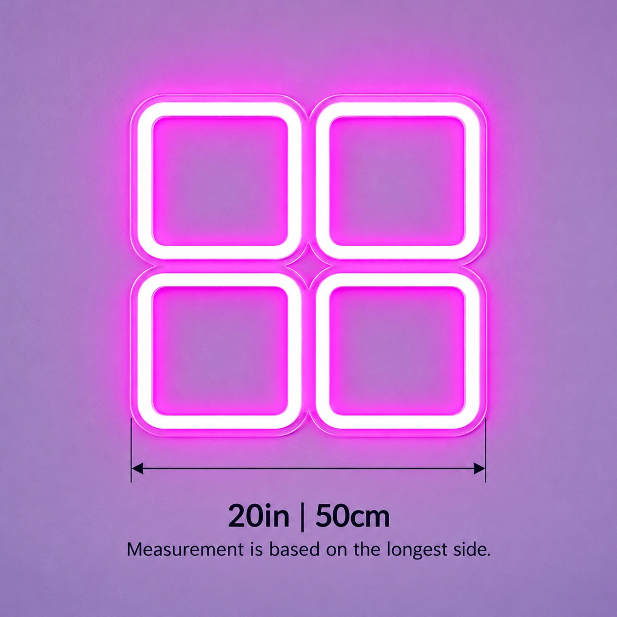 Four Rounded Squares LED Neon Sign - size guide