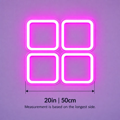 Four Rounded Squares LED Neon Sign - size guide