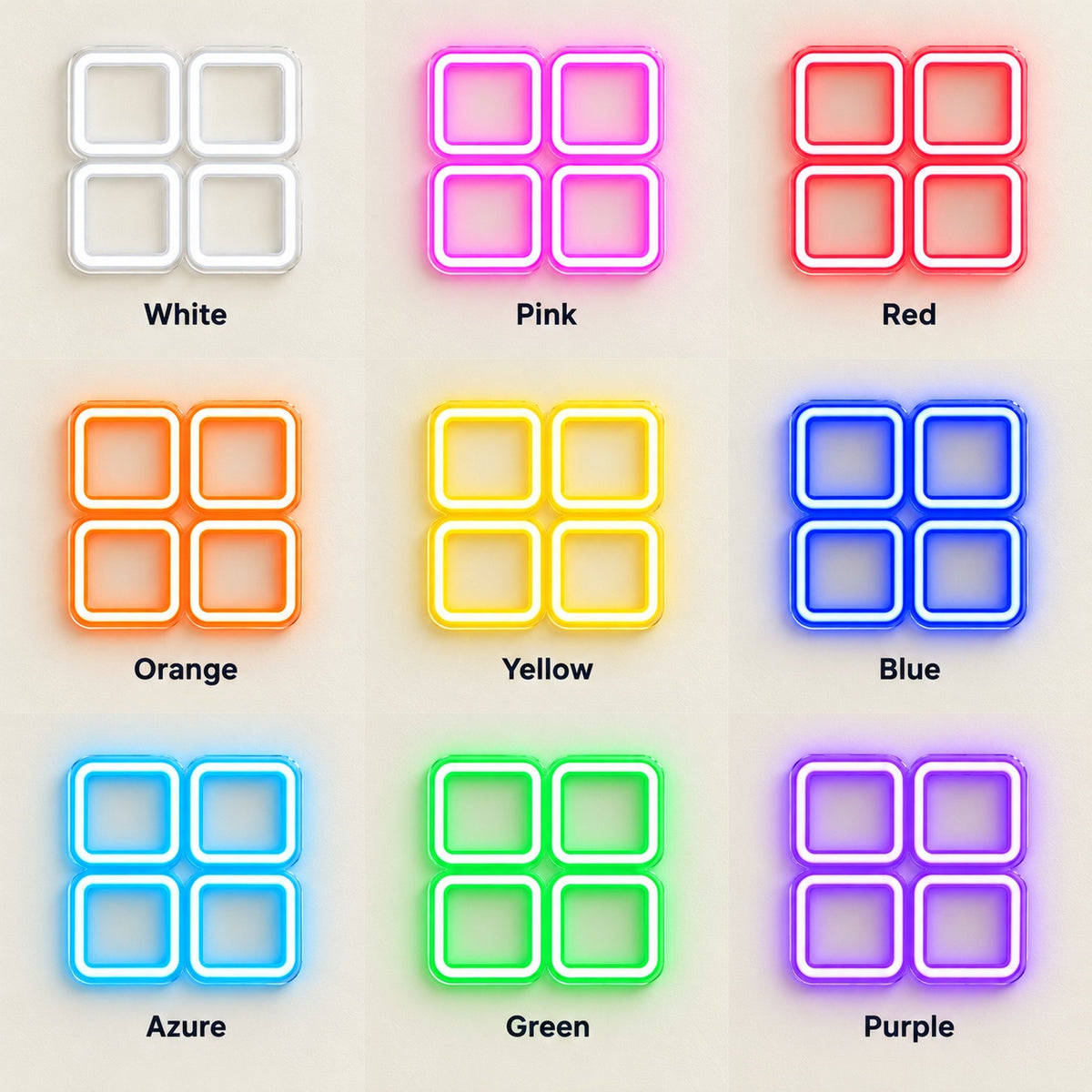 Four Rounded Squares LED Neon Sign - nine-color grid