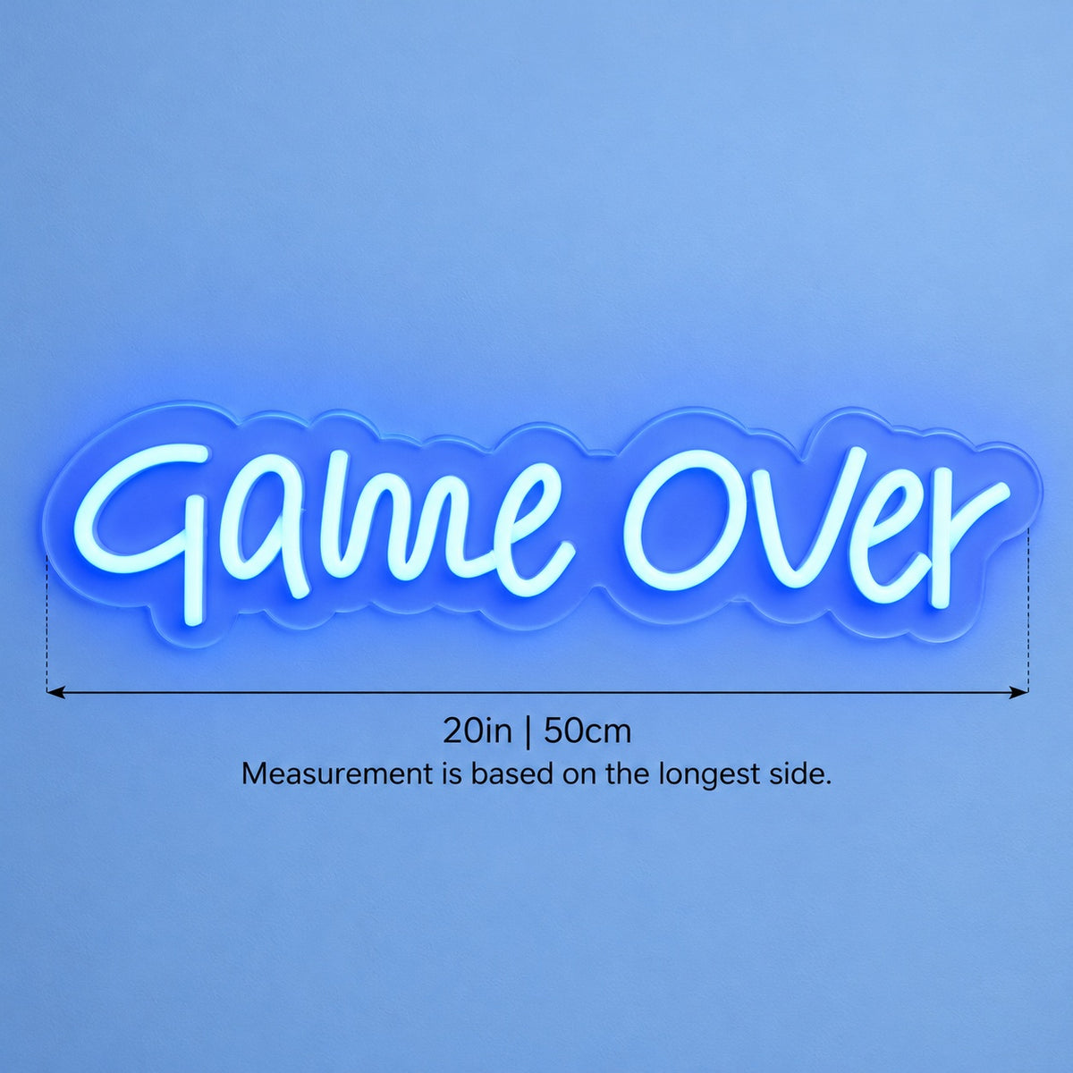 Game Over LED Neon Sign - size guide