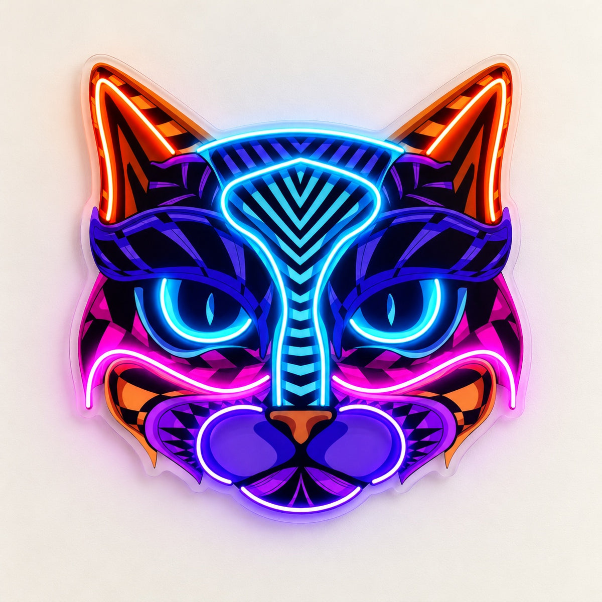 Geometric Cat Face LED Neon Sign - natural light view
