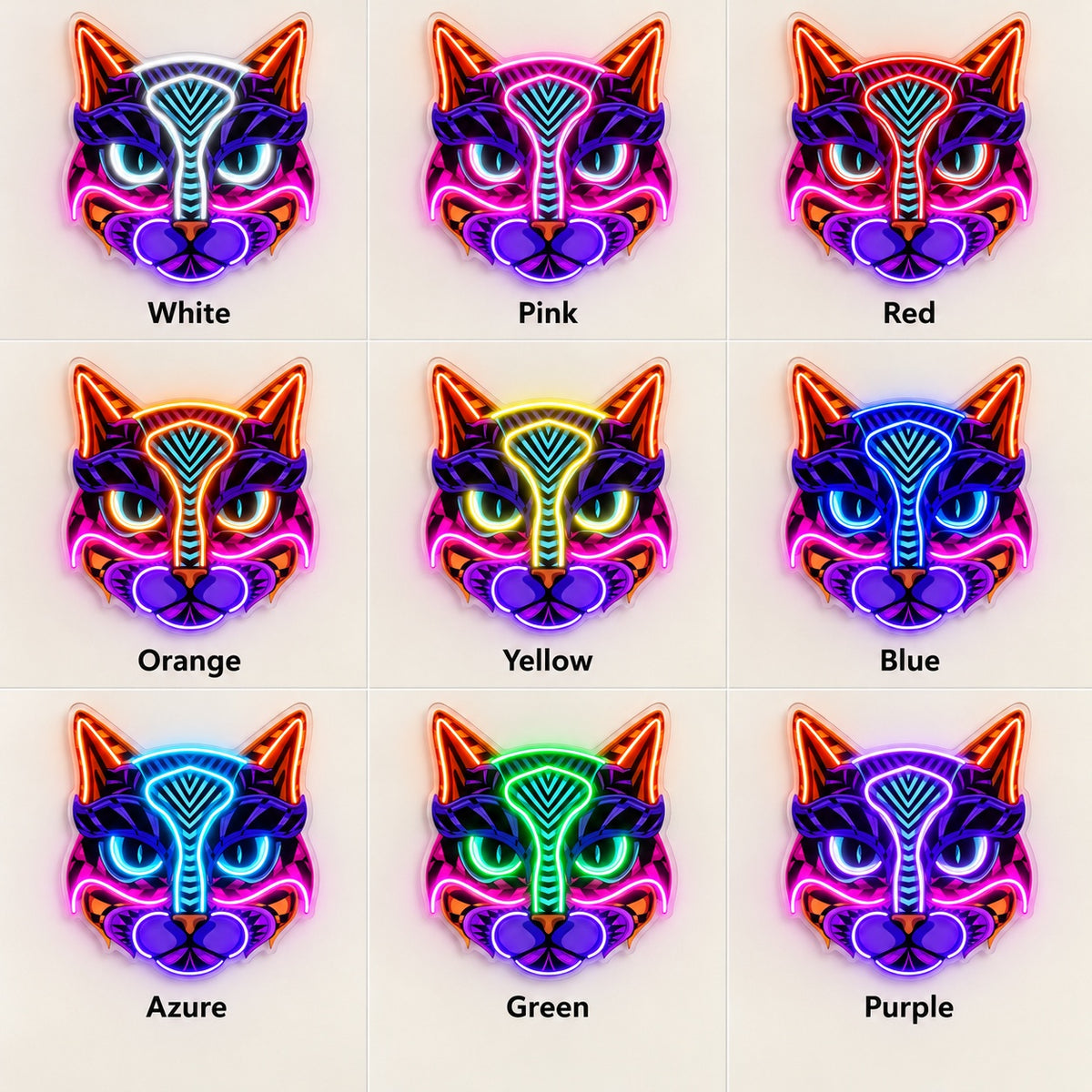 Geometric Cat Face LED Neon Sign - nine-color grid