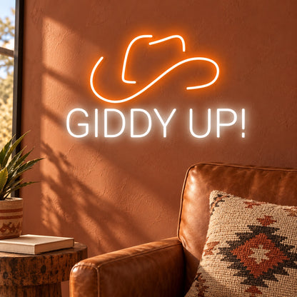 Giddy Up! Cowboy Hat LED Neon Sign - lifestyle view