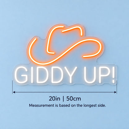 Giddy Up! Cowboy Hat LED Neon Sign - size guide