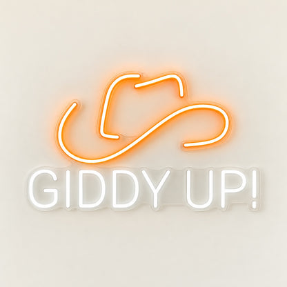 Giddy Up! Cowboy Hat LED Neon Sign - natural light view