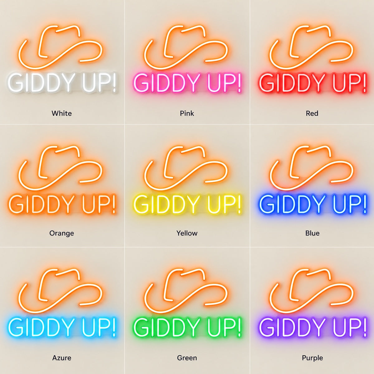 Giddy Up! Cowboy Hat LED Neon Sign - nine-color grid