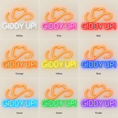 Giddy Up! Cowboy Hat LED Neon Sign - nine-color grid