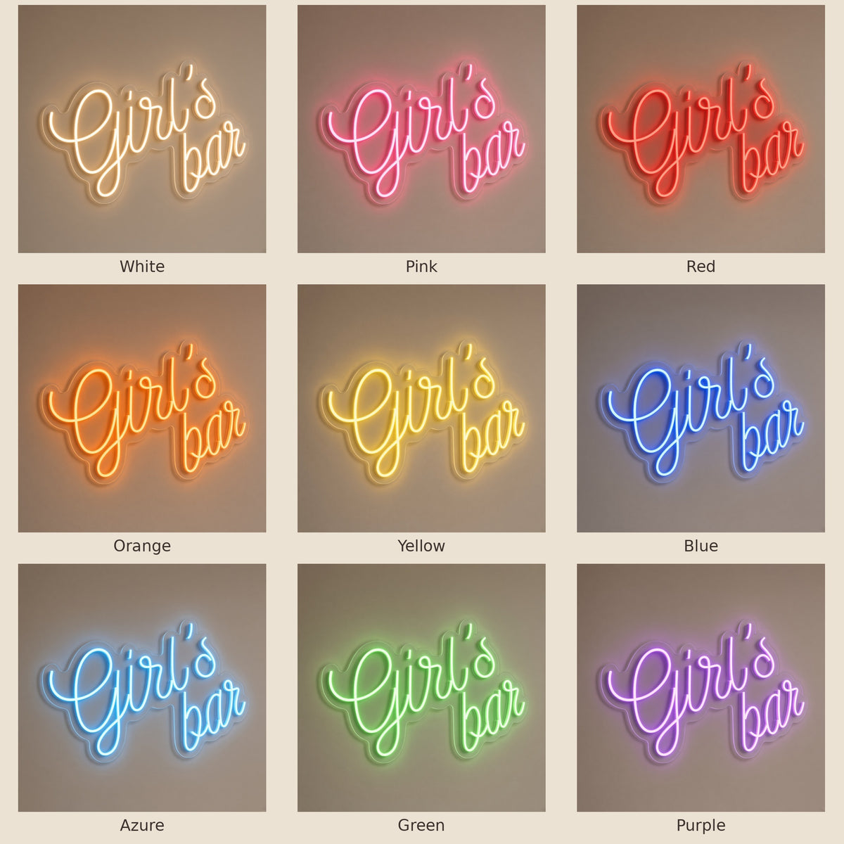 Girl's Bar LED Neon Sign - nine-color grid