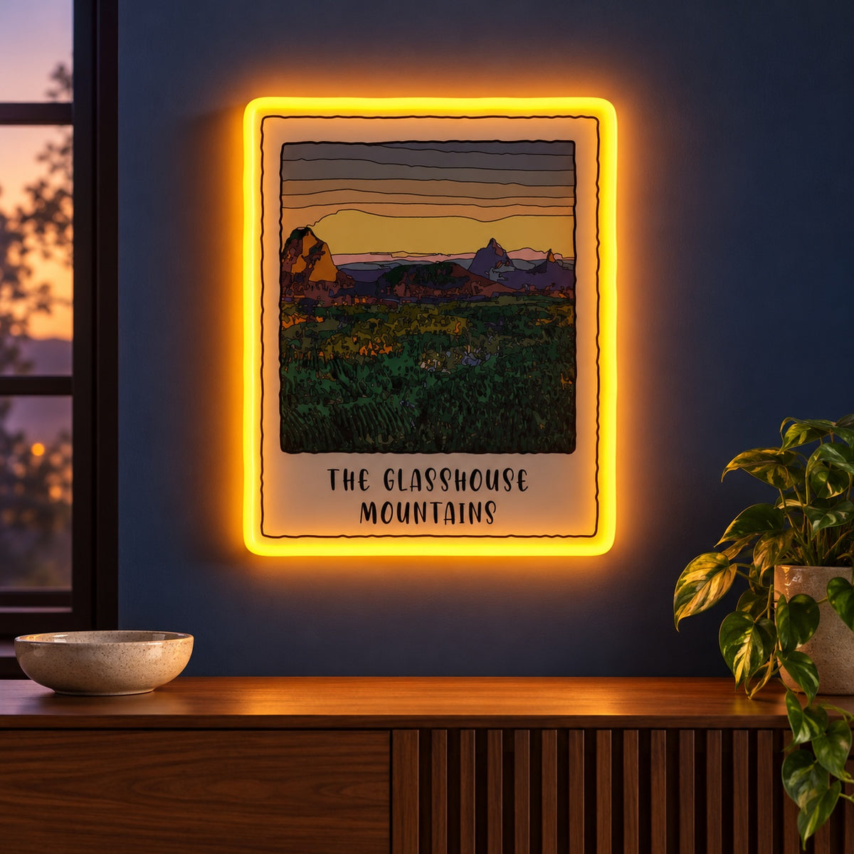 Glasshouse Mountains Landscape LED Neon Sign - advertising view