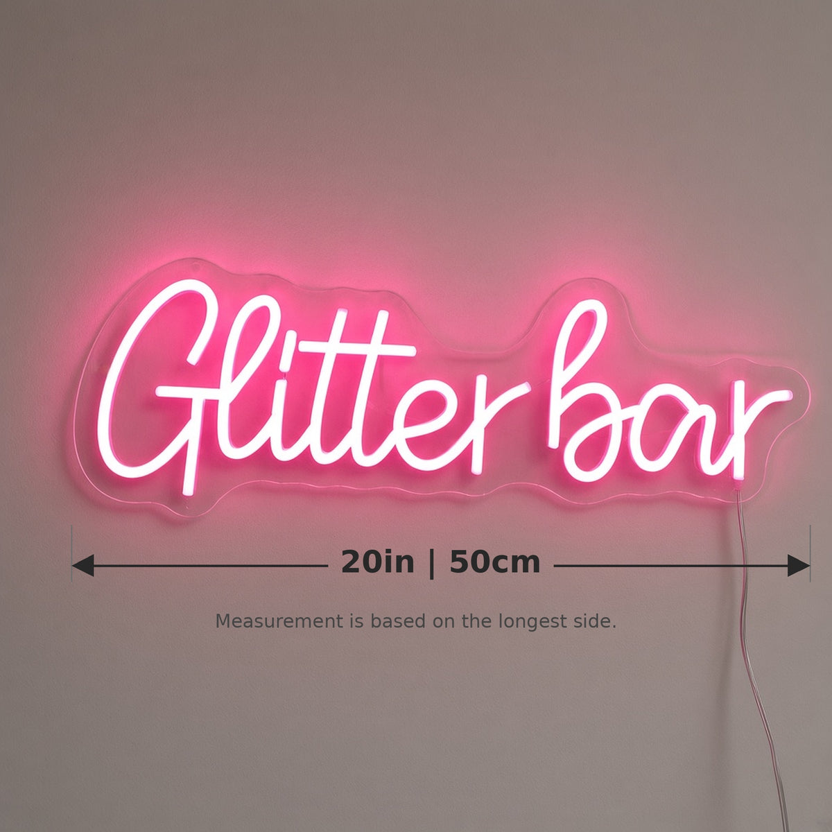 Glitter Bar Hot for Beauty Salon Girls Party Decor LED Neon Sign - size guide
