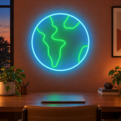 Glowing Earth Globe LED Neon Sign - advertising view