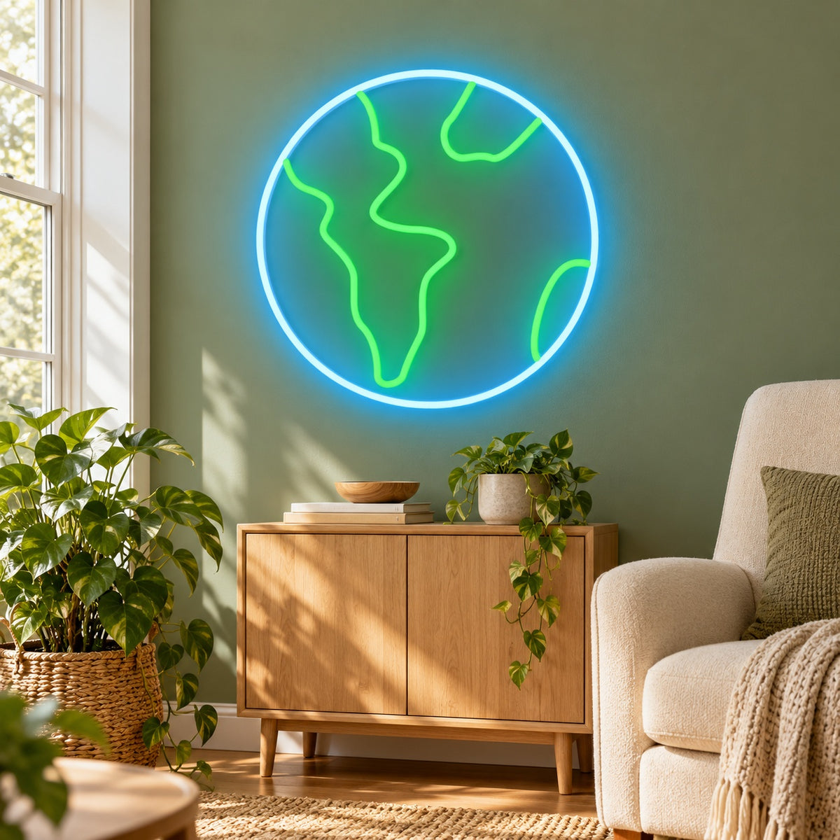 Glowing Earth Globe LED Neon Sign - lifestyle view