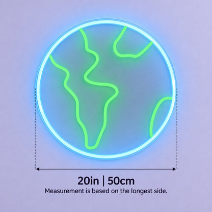 Glowing Earth Globe LED Neon Sign - size guide