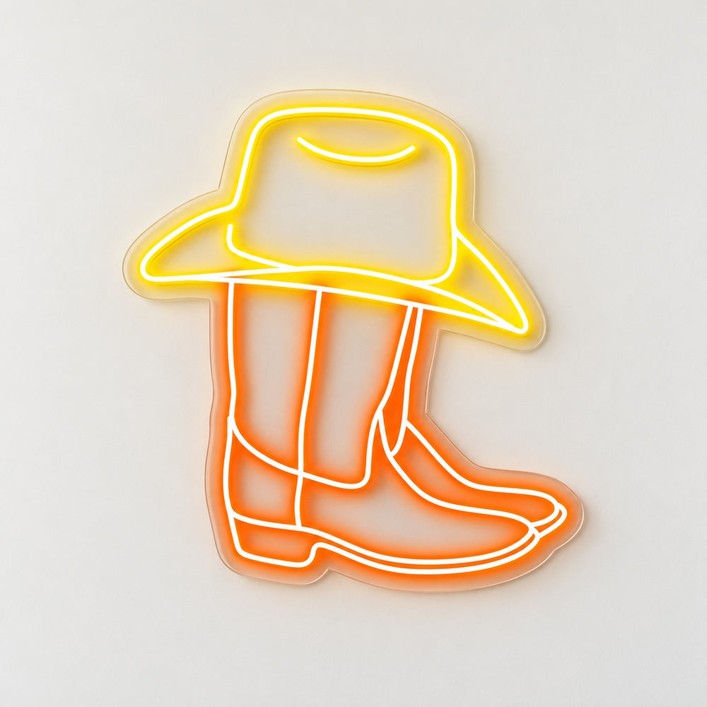 Golden Cowboy Hat Boots LED Neon Sign – Shineneon