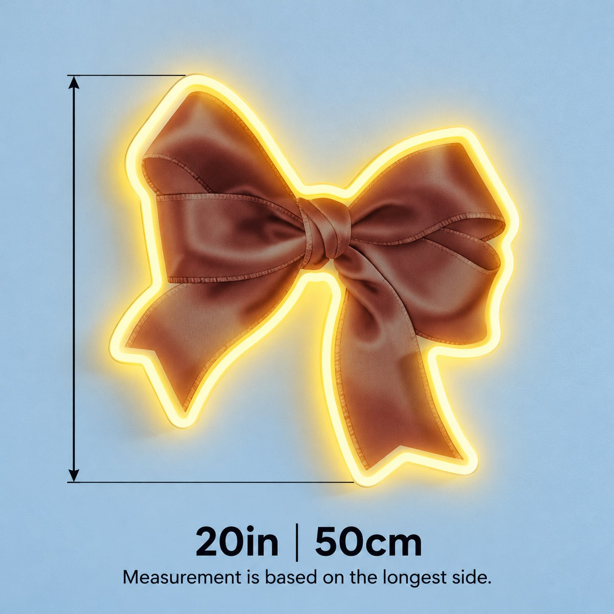 Golden Satin Bow LED Neon Sign - size guide