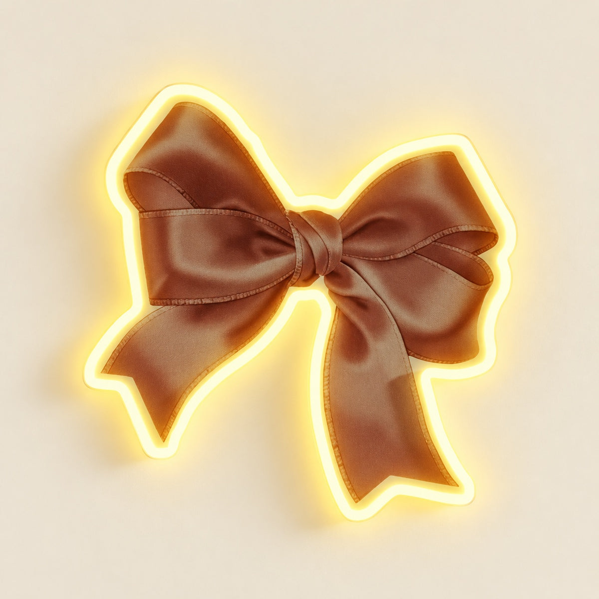 Golden Satin Bow LED Neon Sign - natural light view