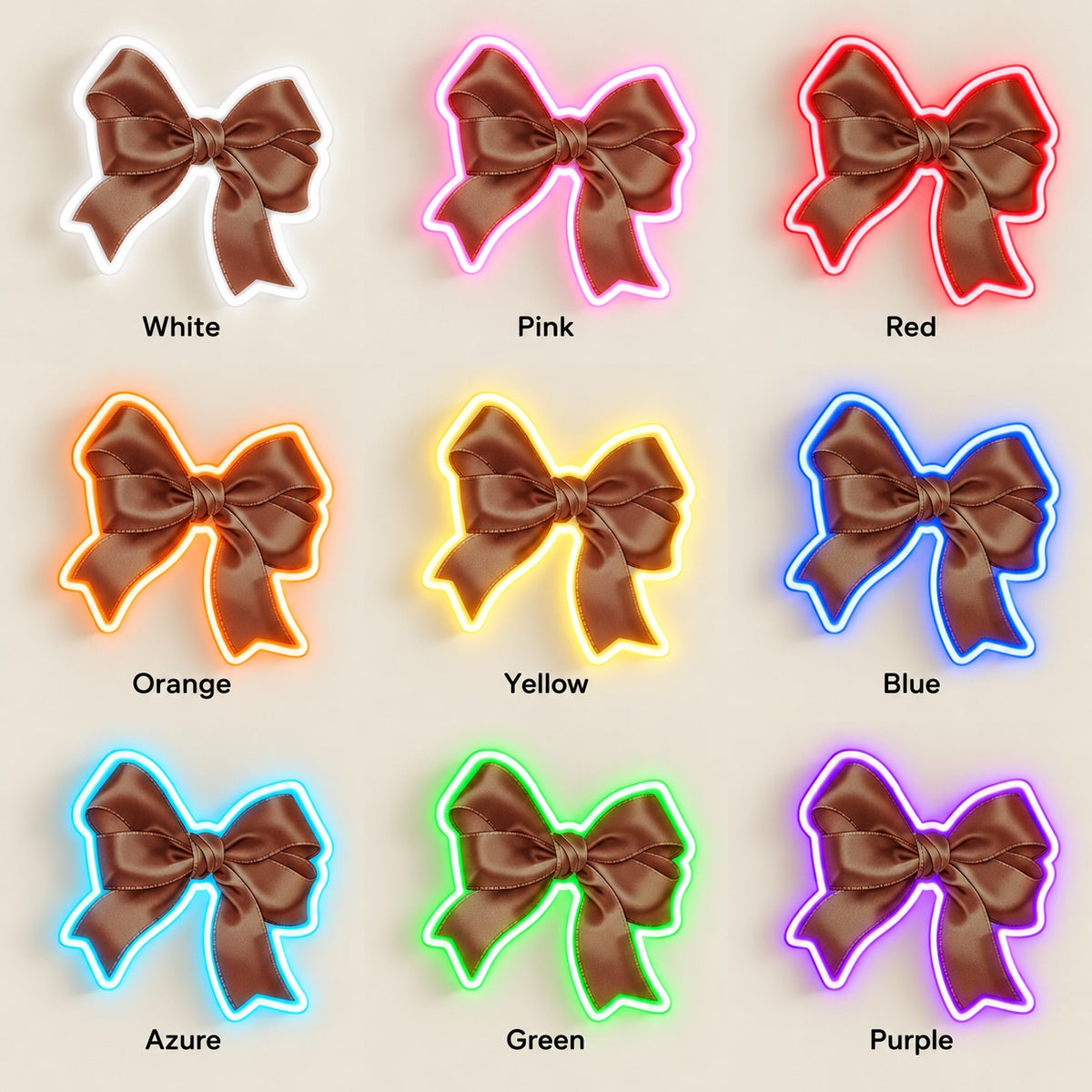 Golden Satin Bow LED Neon Sign - nine-color grid