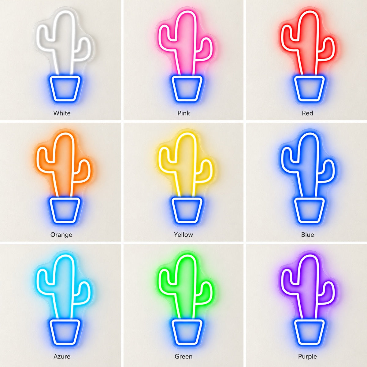 Cactus in Pot LED Neon Sign - nine-color grid