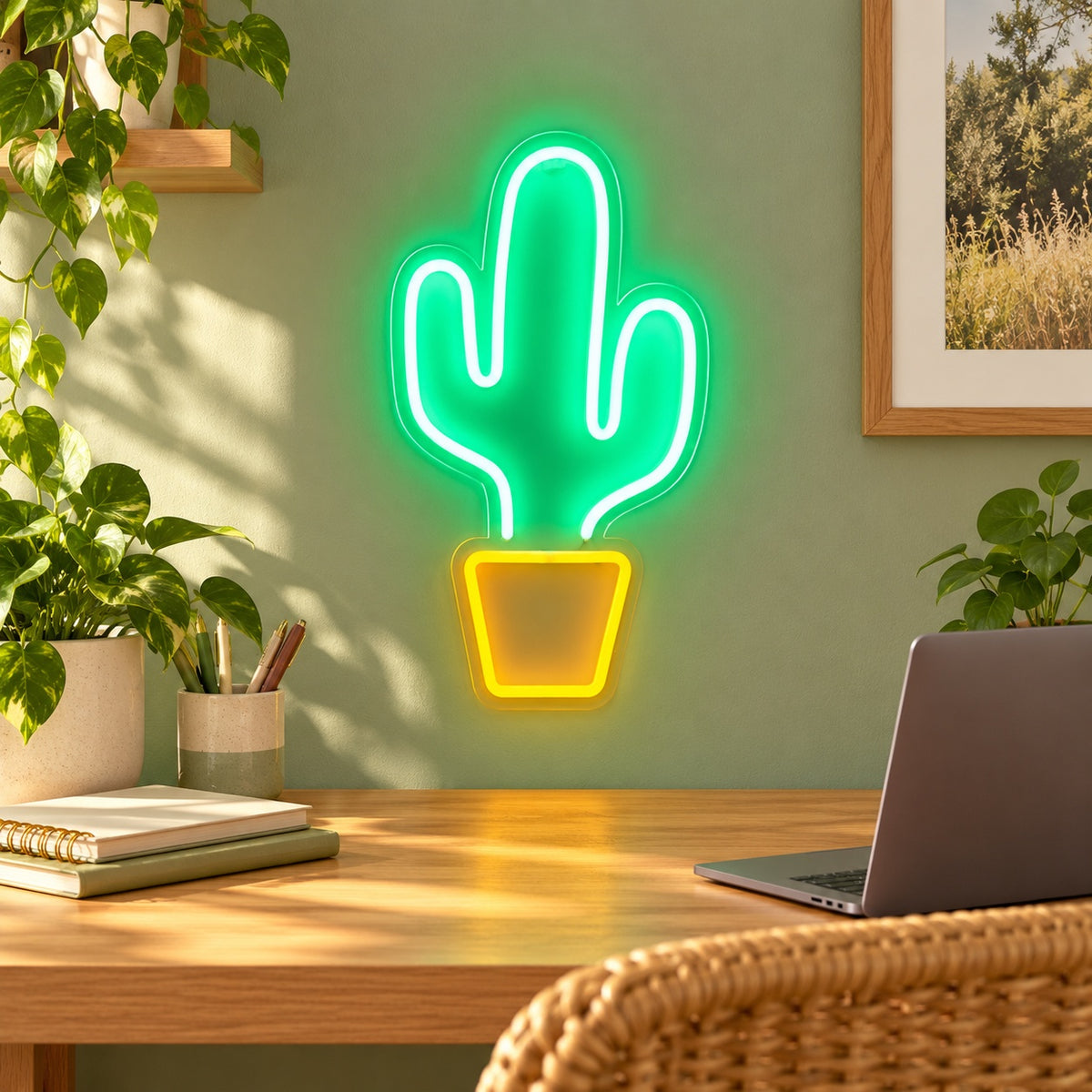Cactus in Pot LED Neon Sign - lifestyle view