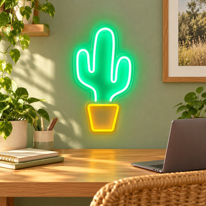Cactus in Pot LED Neon Sign - lifestyle view