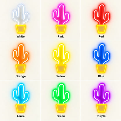 Cactus in Pot LED Neon Sign - nine-color grid