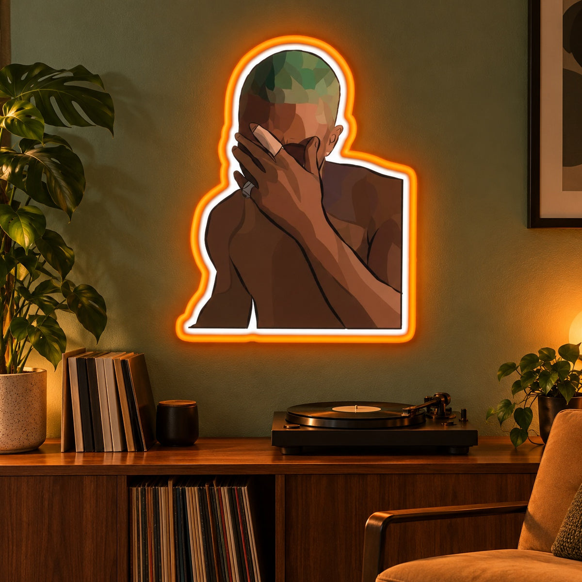 Haired Facepalm Man LED Neon Sign - advertising view