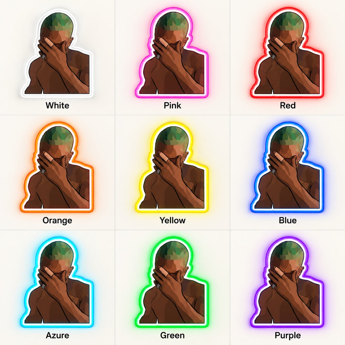 Haired Facepalm Man LED Neon Sign - nine-color grid