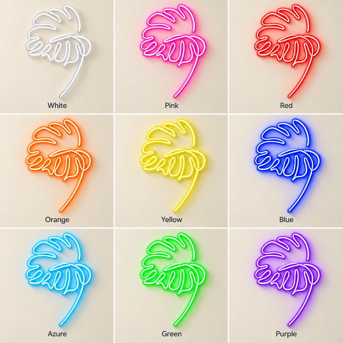Monstera Leaf LED Neon Sign - nine-color grid