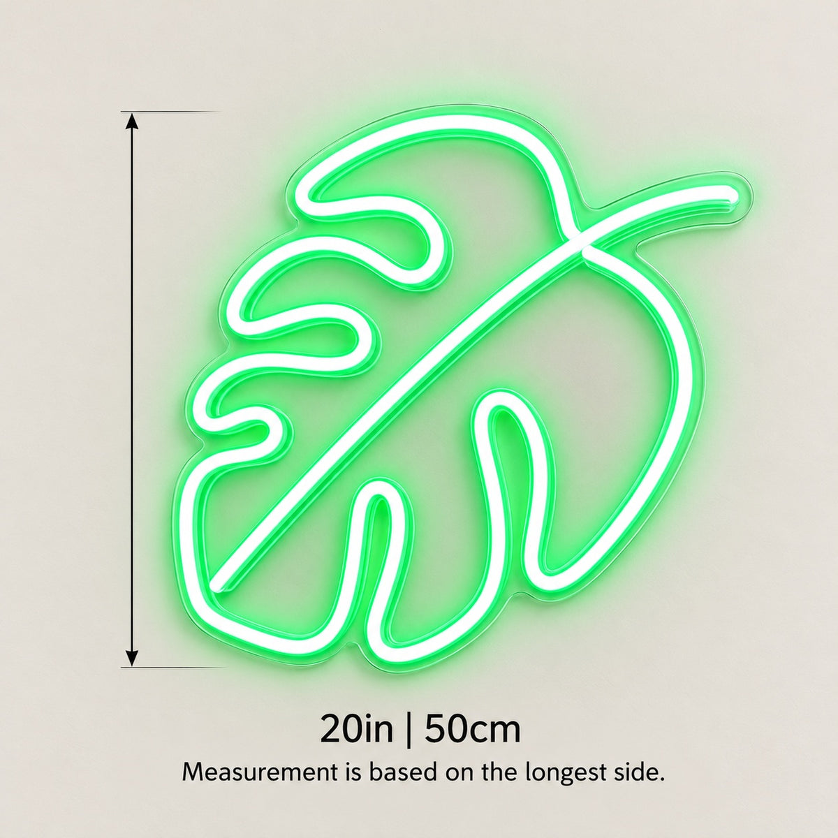 Monstera Leaf LED Neon Sign - size guide