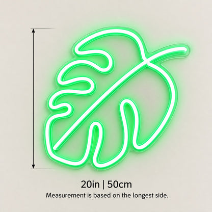 Monstera Leaf LED Neon Sign - size guide