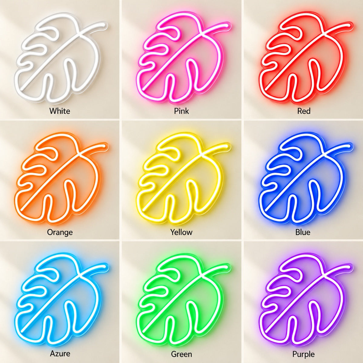 Monstera Leaf LED Neon Sign - nine-color grid