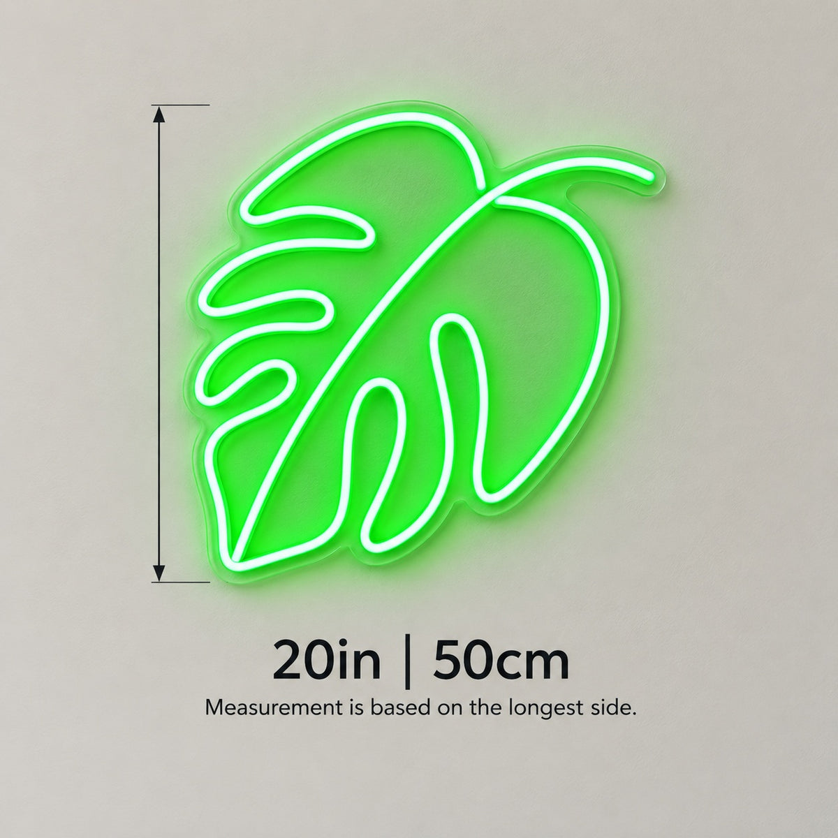 Monstera Leaf LED Neon Sign - size guide