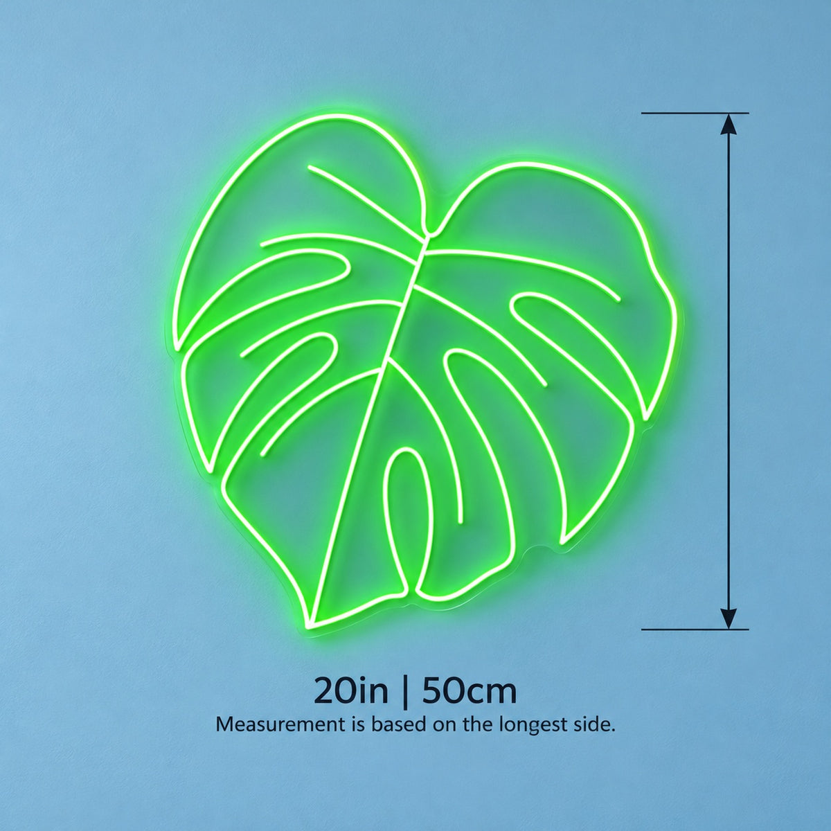 Monstera Leaf LED Neon Sign - size guide