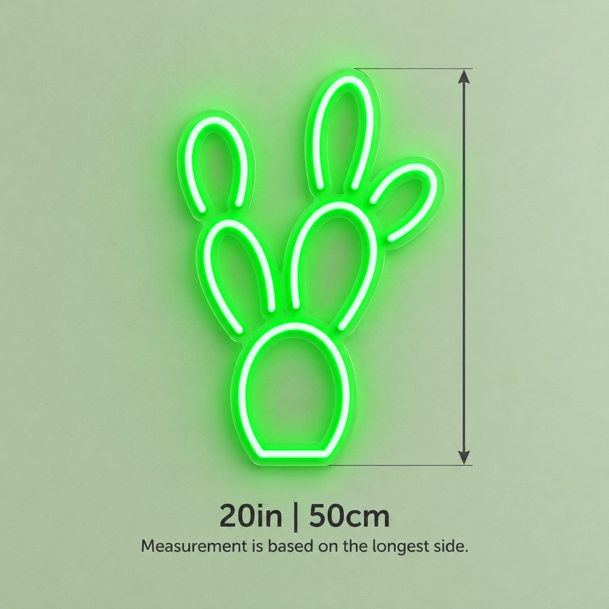 Prickly Pear Cactus LED Neon Sign - size guide