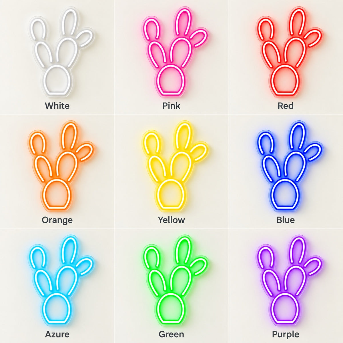 Prickly Pear Cactus LED Neon Sign - nine-color grid