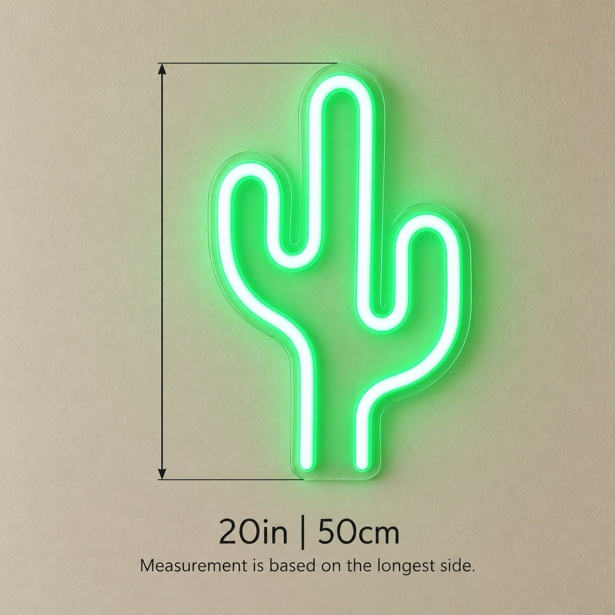 Saguaro Cactus LED Neon Sign - size guide