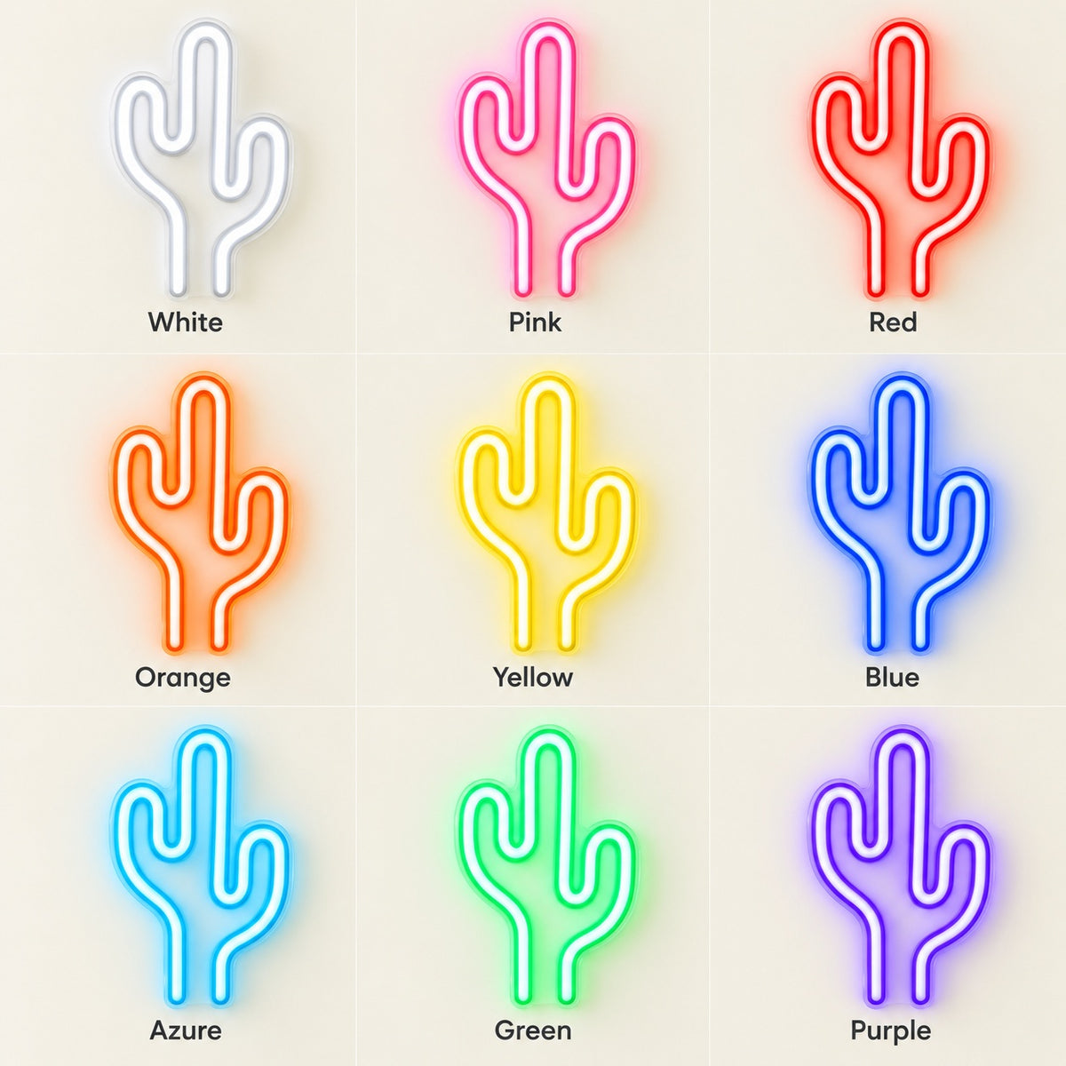 Saguaro Cactus LED Neon Sign - nine-color grid