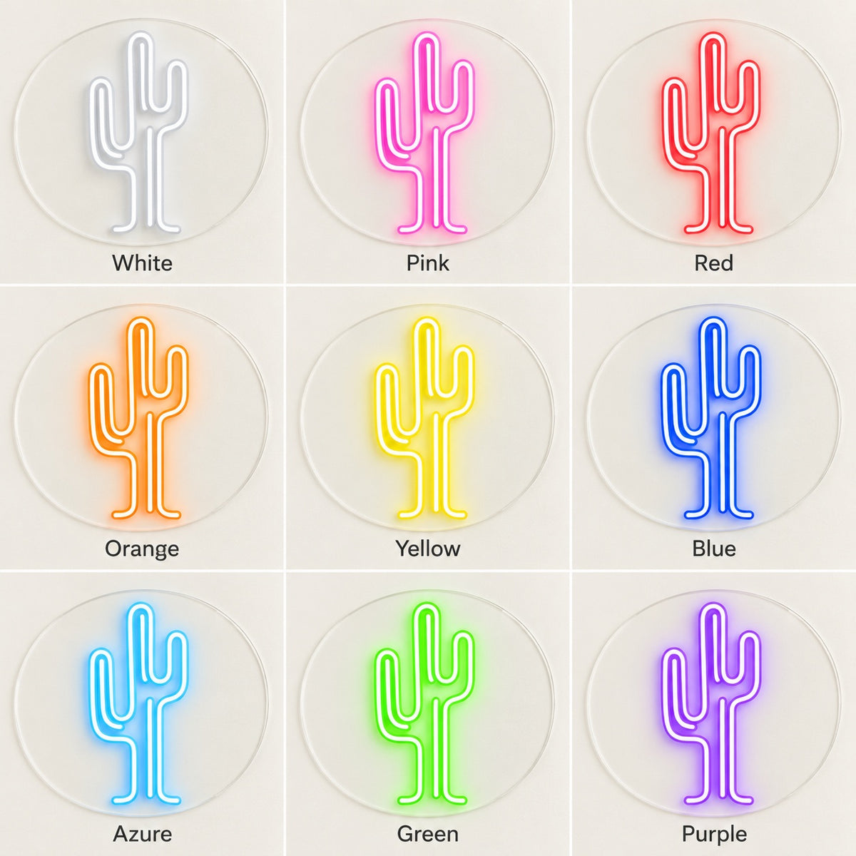 Saguaro Cactus LED Neon Sign - nine-color grid
