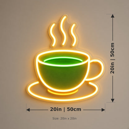 Tea Cup Steaming Matcha Cup for Tea Shop Cafe Wall LED Neon Sign - size guide