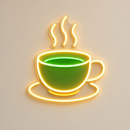 Tea Cup Steaming Matcha Cup for Tea Shop Cafe Wall LED Neon Sign - natural light view