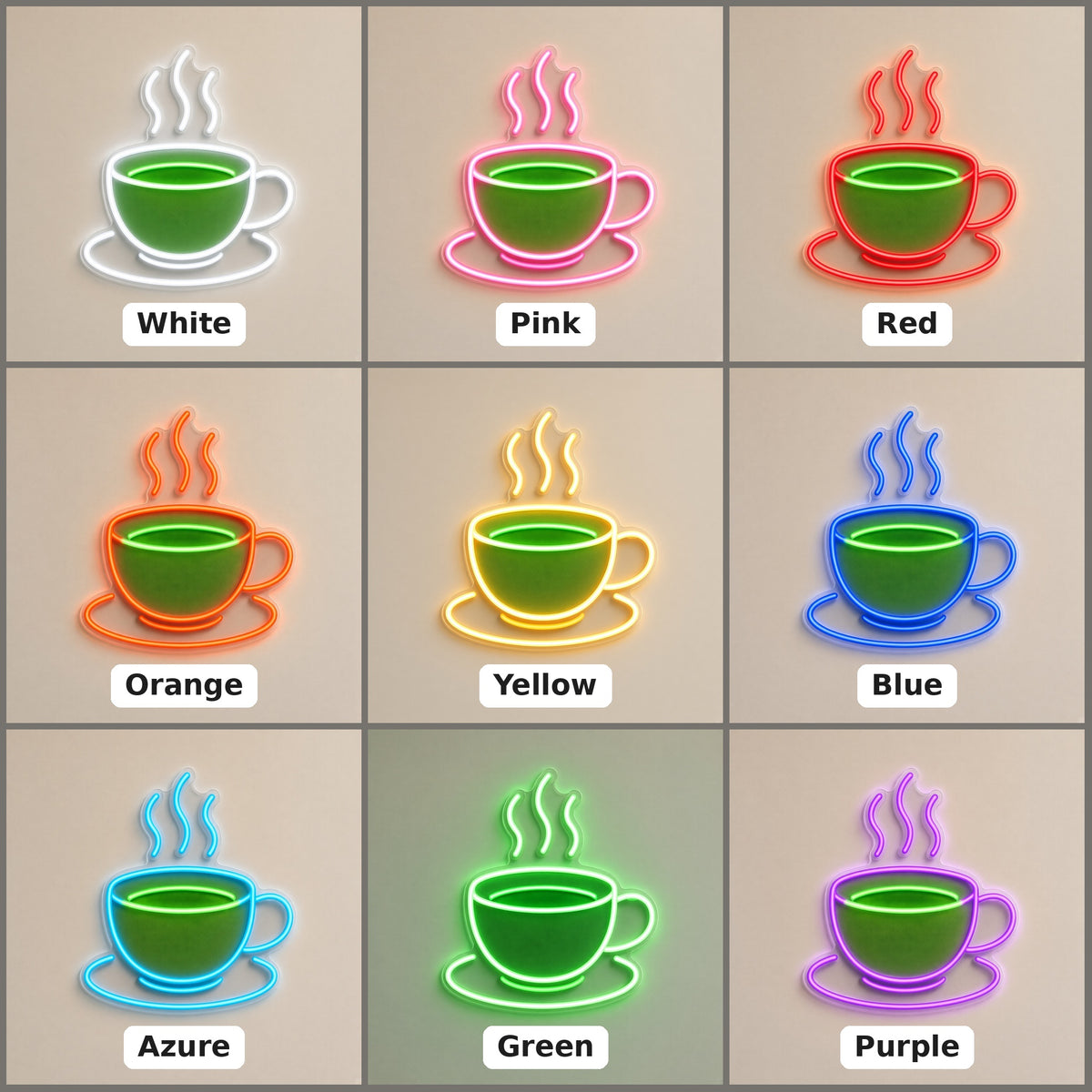 Tea Cup Steaming Matcha Cup for Tea Shop Cafe Wall LED Neon Sign - nine-color grid