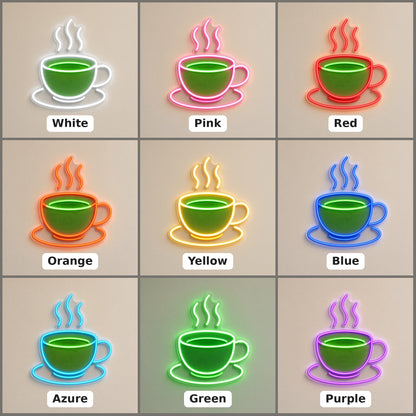 Tea Cup Steaming Matcha Cup for Tea Shop Cafe Wall LED Neon Sign - nine-color grid