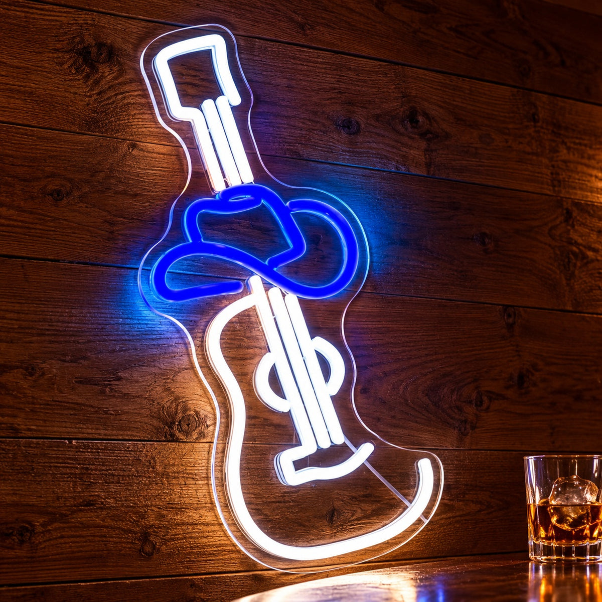 Guitar with Cowboy Hat LED Neon Sign - advertising view